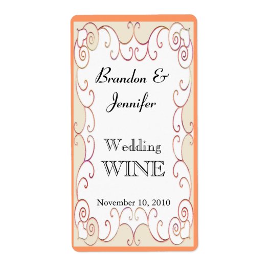 桃の花の結婚ミニワインラベル ラベル (正面)