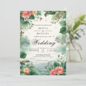 桃の花の風景 ロマンティックな結婚式 招待状 (スタンド正面)