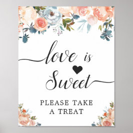 桃の花のLove Is Sweetデザートサイン ポスター