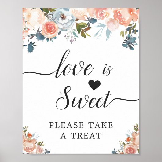 桃の花のLove Is Sweetデザートサイン ポスター (正面)