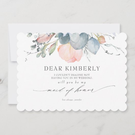 桃の花ほこりっぽいブルービーミーメイド・オブ・オーナー(花嫁付き添い人) 招待状 (正面)