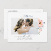 桃の花ほこりっぽいブルー日付の写真を保存 案内ポストカード (正面/裏面)