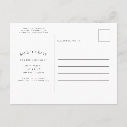 桃の花ほこりっぽいブルー日付の写真を保存 案内ポストカード (裏面)