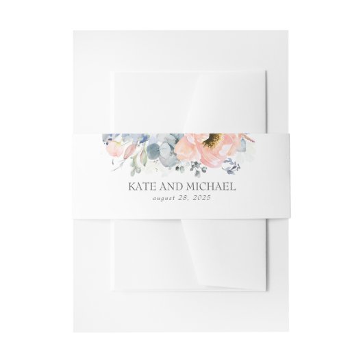 桃の花ほこりっぽいブルー結婚ズ 招待状ベリーバンド (正面例)