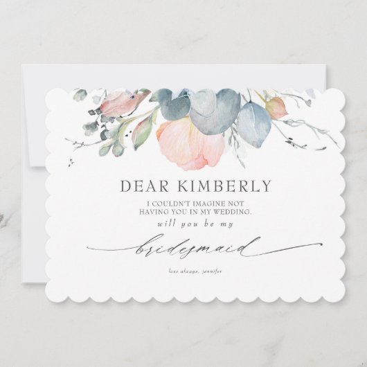 桃の花ほこりっぽい青の私の花嫁付き合い提案 招待状 (正面)