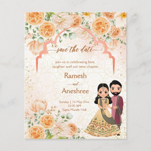 桃の花インディアンカップルの日付を保存 (正面)