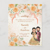 桃の花インディアンカップル結婚式の招待テンプラ (正面)