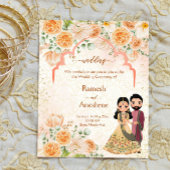 桃の花インディアンカップル結婚式の招待テンプラ