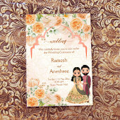 桃の花インディアンカップル結婚式の招待テンプラ 招待状
