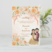 桃の花インディアンカップル結婚式の招待テンプラ 招待状 (スタンド正面)