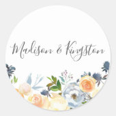 桃の花エレガントな結婚式の好意 ラウンドシール (正面)