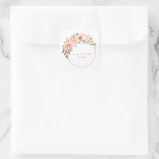 桃の花サークルフレーム結婚ズ スクエアシール (バッグ)