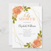 桃の花ジオメトリックフレームベビーシャワー 招待状 (正面)