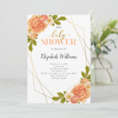 桃の花ジオメトリックフレームベビーシャワー 招待状 (スタンド正面)