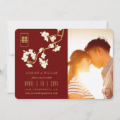 桃の花ダブル幸福中国の赤写真 セーブザデート (正面)