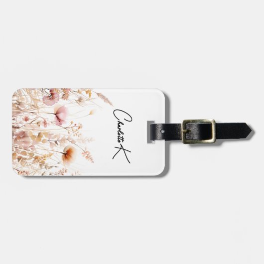 桃の花ピンクのベージュのモノグラム ラゲッジタグ (正面横)