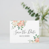 桃の花束結婚式の日付を保存 ポストカード (スタンド正面)