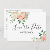 桃の花束結婚式の日付を保存 ポストカード (正面/裏面)