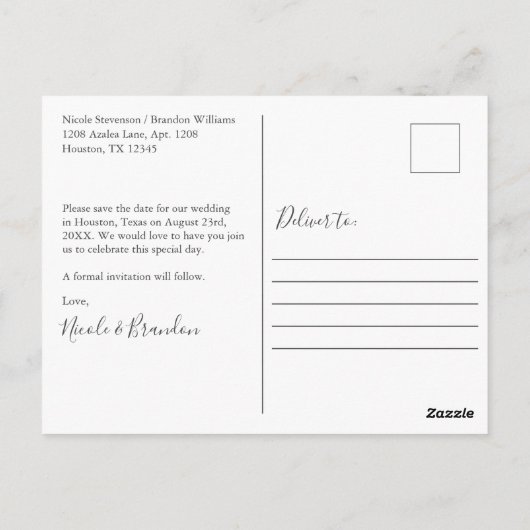 桃の花束結婚式の日付を保存 ポストカード (裏面)