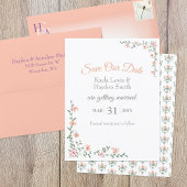 桃の花束結婚式の日付を保存 招待状