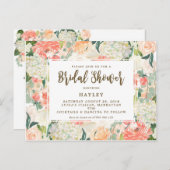 桃の花模様モダンのブライダルシャワー インビテーションポストカード (正面/裏面)