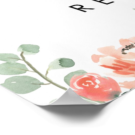 桃の花模様結婚の緑の看板ポスター ポスター (角)