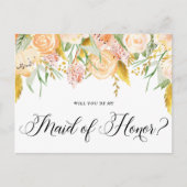 桃の花金ゴールド私のメイド・オブ・オーナー（花嫁付き添い人） インビテーションポストカード (正面)