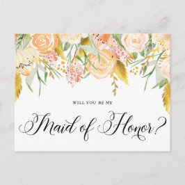 桃の花金ゴールド私のメイド・オブ・オーナー（花嫁付き添い人） インビテーションポストカード