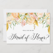 桃の花金ゴールド私のメイド・オブ・オーナー（花嫁付き添い人） 招待状 (正面)