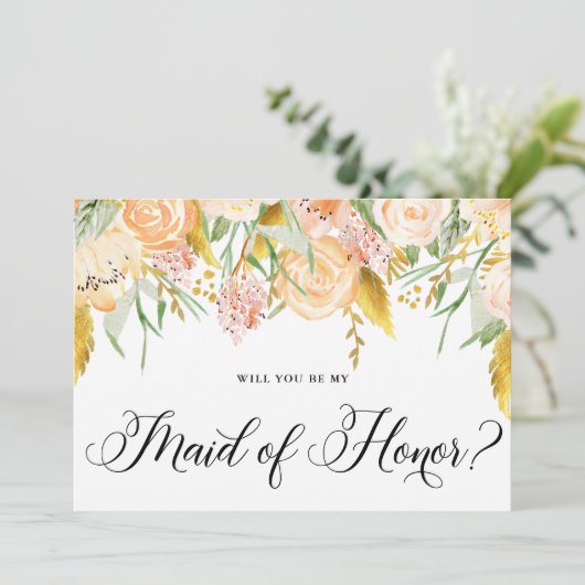 桃の花金ゴールド私のメイド・オブ・オーナー(花嫁付き添い人) 招待状 (スタンド正面)