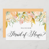 桃の花金ゴールド私のメイド・オブ・オーナー（花嫁付き添い人） 招待状 (正面/裏面)