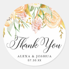 桃の花金箔の葉結婚の感謝 ラウンドシール