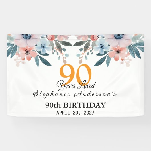 桃の花90歳の誕生日90年の愛を祝うバナー 横断幕 (横)