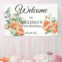 桃の花 コーラル グリーンウェルカム ファースト バースデー サイン