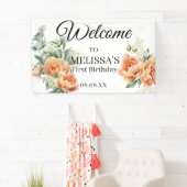桃の花 コーラル グリーンウェルカム ファースト バースデー サイン 横断幕 (インサイチュ)