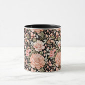 桃の花 フローラル 水彩 グリーンリーフ マグカップ (中央)