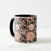 桃の花 フローラル 水彩 グリーンリーフ マグカップ (正面左)