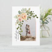 桃の花、写真秋の結婚式付きアーチ サンキューカード (スタンド正面)