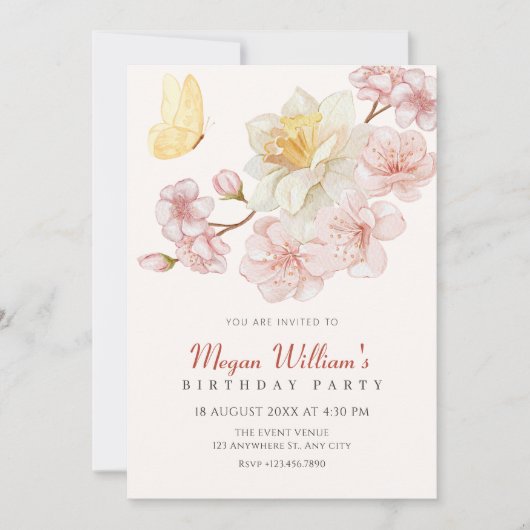 桃の花 招待状 (正面)