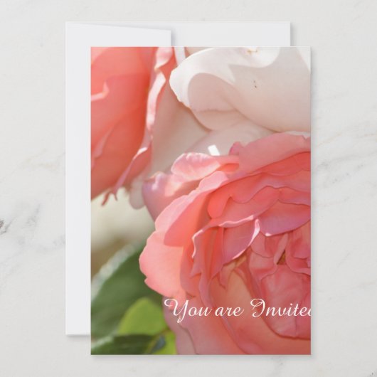 桃の花 白いバラ 花のデザイン 50歳の誕生日 招待状 (正面)