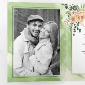 桃の花、葉セージグリーンフローラ結婚ズ 三つ折り招待状 (内部最初)