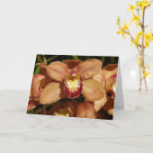 桃の蘭と雨滴フローラ カード (黄色い花)
