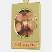 桃の蘭と雨滴フローラ ゴールドプレートバナーオーナメント (左)