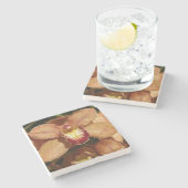 桃の蘭と雨滴フローラ ストーンコースター (横)