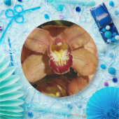 桃の蘭と雨滴フローラ ペーパープレート (パーティー)