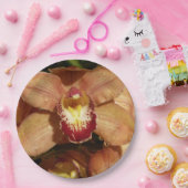 桃の蘭と雨滴フローラ ペーパープレート (パーティー)