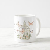 桃の蝶と花の鳥カゴ コーヒーマグカップ (正面右)