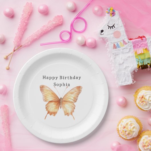 桃の蝶の誕生日 ペーパープレート (パーティー)