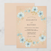 桃の詩的な植物の結婚式 招待状 (正面/裏面)