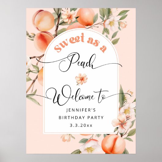 桃の誕生日の歓迎として甘い ポスター (正面)